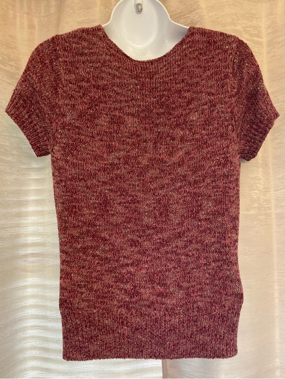 Norton McNaughton Short -Sleeve Marled Knit Sweater - Burgundy Small